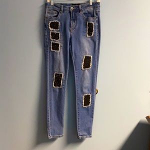 black sparkly patched jeans. Hardly worn!💕